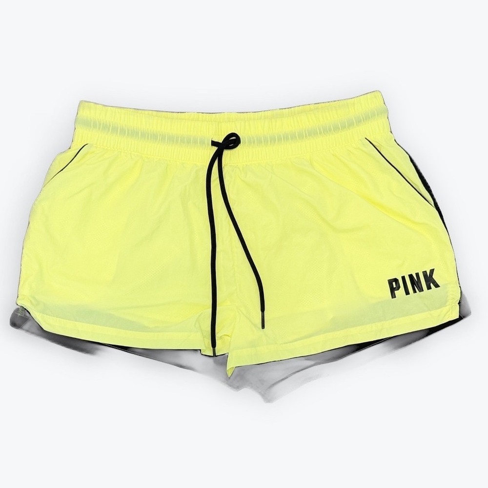 Victoria's Secret PINK Neon Yellow Black Athletic Running Shorts Womens Medium